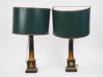 Une paire de lampes de style Directoire en t&le verte...
