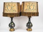 Paire de lampes XIXème en bronze et émaux polychromes cloisonnés...