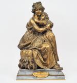 Groupe XIXème en bronze et marbre gris "Madame Vigée Lebrun...