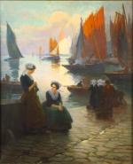Henri Alphonse BARNOIN "Scène animée sur le port"
Huile sur toile....