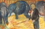 Edouard G&ERG "Le cirque, le dresseur d'éléphant". 
Gouache
Monogrammée en bas...