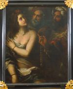 Ecole italienne XVIIème "Suzanne et les Vieillards".
Huile sur toile.
(restaurations) 
98...