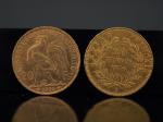 Deux pièces de 20 Francs or, 1854-A et 1904.
FRAIS ACHETEURS...