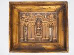 Reliquaire XIXème en paperolle en forme de chapelle corinthienne. Cadre...