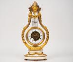 Pendule lyre Louis XVI en bronze ciselé, doré et marbre...