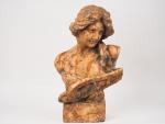 Sculpture en terre cuite.
"portrait de jeune fille en buste". 
H....
