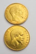 2 pièces de 50 francs or. 1857 et 1858 A