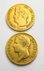 2 pièces de 40 francs or. 1811 et 1834 A