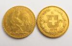 2 pièces de 20 francs or, dont une suisse