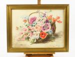 Madeleine LEMAIRE "Bouquet de fleurs dans un panier"
Aquarelle.
Signée en bas...