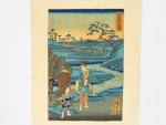 Lot comprenant une estampe d'Hiroshige et reproductions d'estampes célèbres