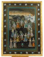Pitchway représentant des scènes de la vie de Krishna entourée...
