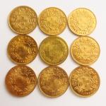 9 pièces de 20 francs Suisse or : 1883, 1927...