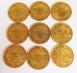9 pièces de 20 francs Suisse or FRAIS ACHETEUR :...