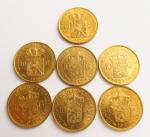 7 pièces de 10 florins hollandais en or FRAIS ACHETEUR...