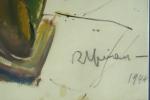 Raymond ESPINASSE " L'atelier "
Huile sur papier. 
Signée en bas...