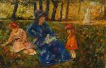 Paul FLAUBERT " Jeune mère et ses enfants au parc...