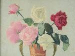 LAUGE Achille, 1861-1944	 
"Bouquet de roses dans un vase de...