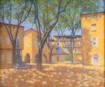 LAUGE Achille, 1861-1944	
"La place d'Alet-Les-Bains", 1923
Huile sur toile.
Signée et datée...