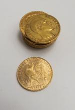 10 pièces de 20 francs or (1905 x 3, 1906...