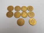 10 pièces de 20 francs or (1860, 1863, 1877 x...
