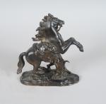 "Cheval de Marly"
Groupe en bronze à patine brune.
H. 19 cm