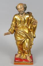 Sujet XIXème en bois sculpté, doré et polychrome "Ap&tre"
H. 37,5...
