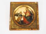 Peinture XVIIème sur albatre 'Vierge à l'enfant et l'archange. (sauts...