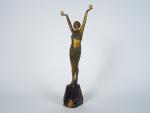 Sculpture Art Déco en bronze polychrome et marbre portor 'Danseuse...