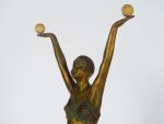 Sculpture Art Déco en bronze polychrome et marbre portor 'Danseuse...