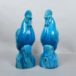 Couple de coqs en céramique émaillé turquoise.
Chine, fin XIXème siècle.
H....