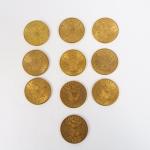 10 pièces de 10 dollars or, 1894 (x3), 1895, 1896,...