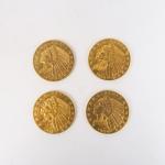 4 pièces de 5 dollars or tête d'indien, 1909, 1911,...