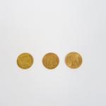 Trois pièces de 20 Francs or, 1859, 1896-A et 1907.

FRAIS...