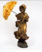 GOLDSCHEIDER 
"Jeune fille à l'ombrelle" 
Sculpture Art Nouveau en stuc...