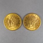 Deux pièces de 20 Dollars or, 1891 et 1898.

FRAIS ACHETEURS...