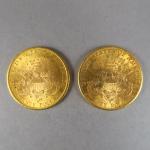 Deux pièces de 20 Dollars or, 1891 et 1898.

FRAIS ACHETEURS...