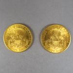 Deux pièces de 20 Dollars or, 1904.

FRAIS ACHETEURS : 5%...