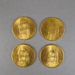 Quatre pièces de 20 Dollars or, 1908. 

FRAIS ACHETEURS :...
