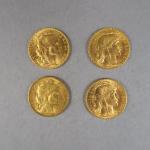 Quatre pièces de 20 Francs or, 1909.

FRAIS ACHETEURS : 5%...