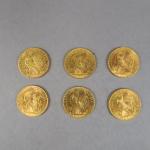 Six pièces de 20 Francs or, 1910.

FRAIS ACHETEURS : 5%...