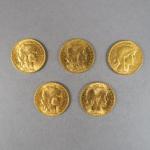 Cinq pièces de 20 Francs or, 1912.

FRAIS ACHETEURS : 5%...