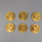 Six pièces de 20 Francs or, 1914.

FRAIS ACHETEURS : 5%...