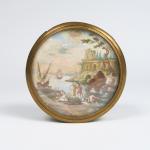 Boite fin XVIIIème-début XIXème en galuchat, couvercle orné d'une miniature...