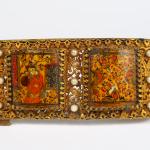 Monture de sac persan XIXème en métal doré et plaques...