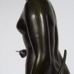 HOUDON. "Diane chasseresse". 
Sculpture en bronze à patine verte sur...