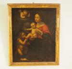 Ecole vénitienne XVIIe. "Vierge à l'enfant avec le petit saint...