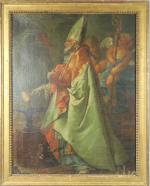 Ecole francaise XVIIIème. "Saint Eloi, patron des orfèvres".
Huile sur toile....