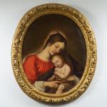 Ecole italienne XIXème. "Vierge à l'enfant".
Huile sur toile dans son...