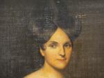 Ecole francaise XIXème. "Portrait de jeune femme à la robe...